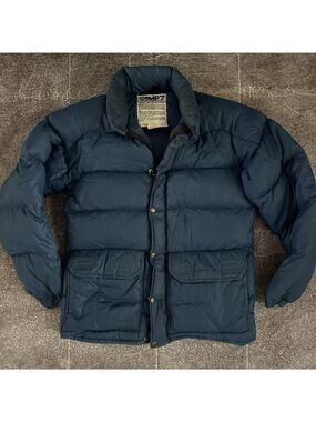 Men's Vintage 80's Camp 7 Boulder USA Navy Blue Down Zip Up Puffer Jacket Sz S